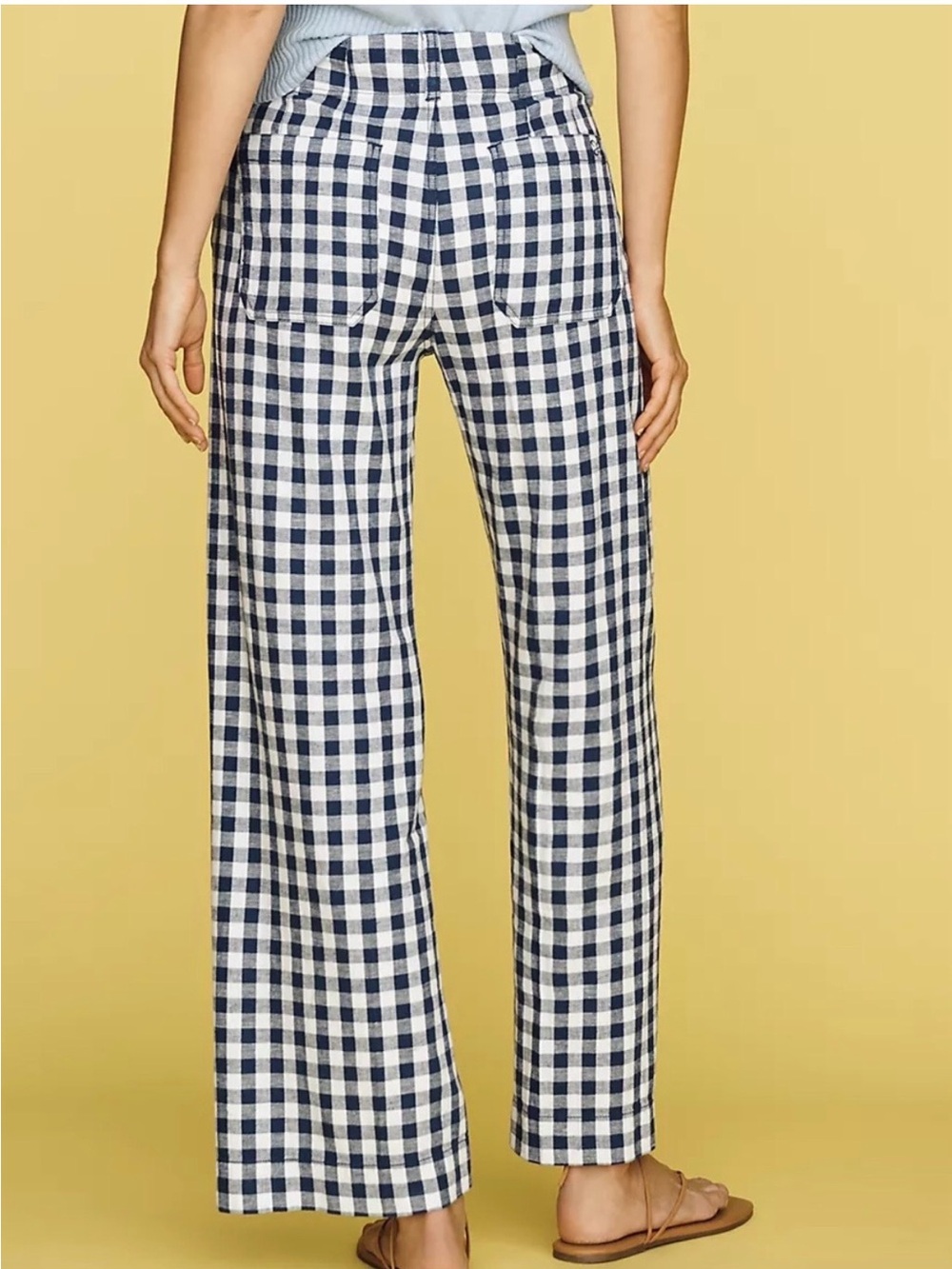 Anthropologie Maeve Colette Navy and White Gingham Wide-Leg Pants
